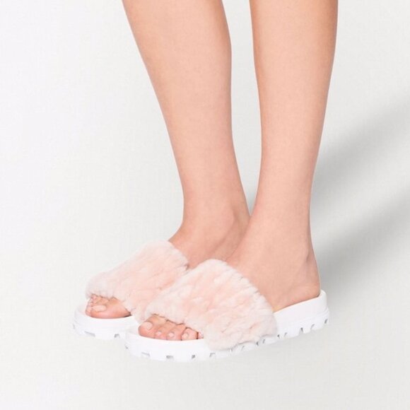 NWT Miu Miu Slip-on Sandals Pink Shearling Platform Open Toe Sz 34 - Picture 1 of 9